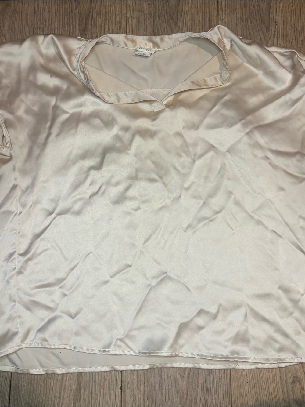 Nicole Miller Cream Satin V-Neck Blouse